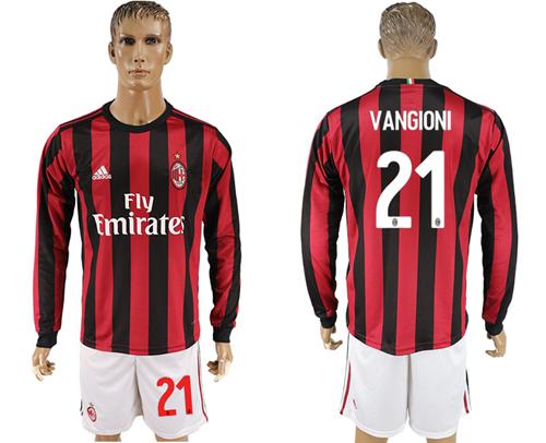 AC Milan #21 Vangioni Home Long Sleeves Soccer Club Jersey